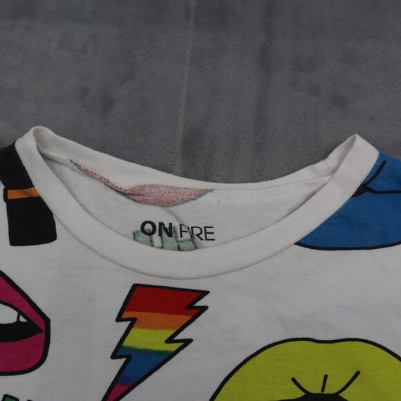 On Fire Shirt Womens L Multicolor Short Sleeve Crew Neck Fringe Hem Tee - Picture 6 of 14